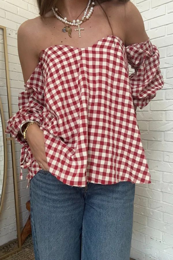 Gingham Off Shoulder Top