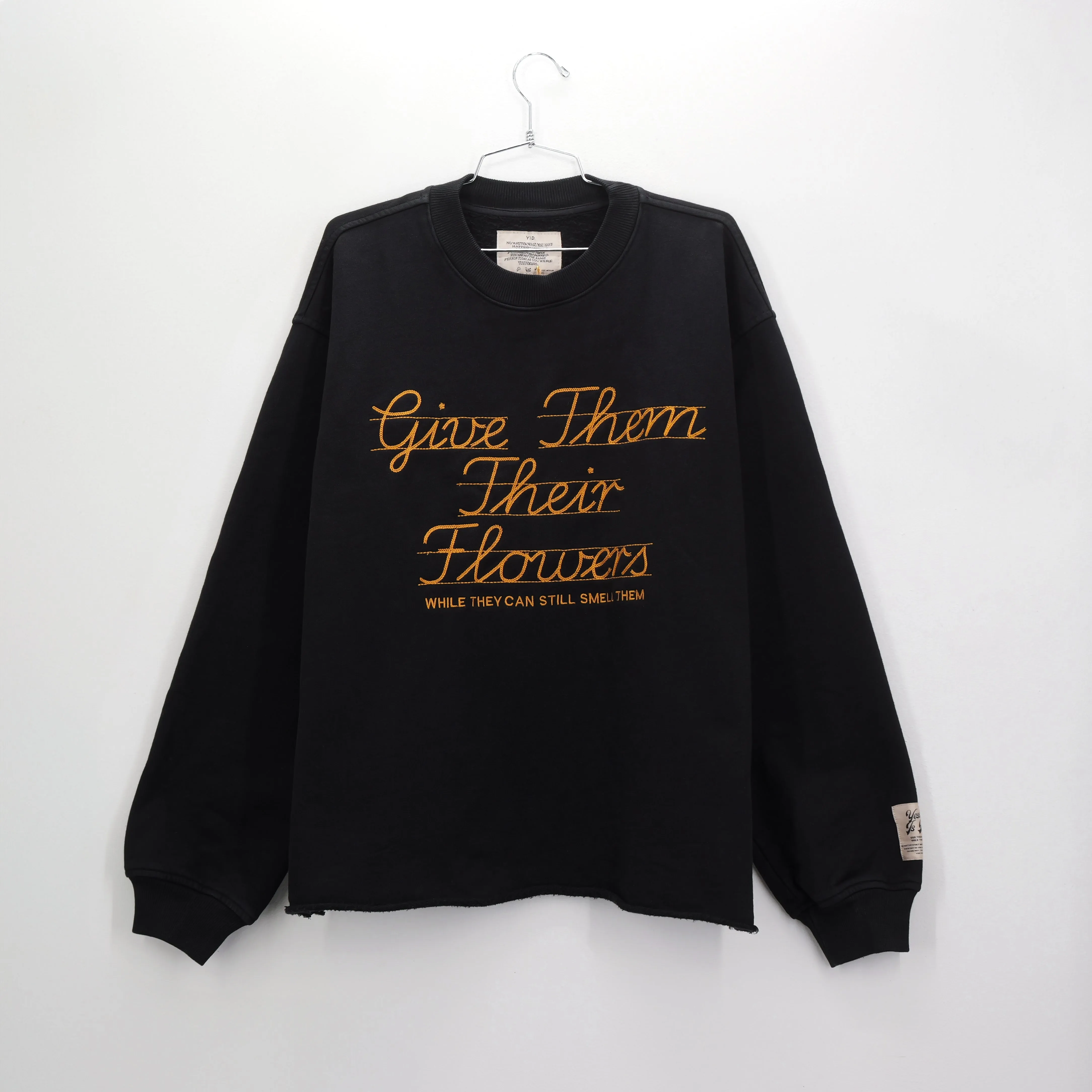 Give Them Their Flowers Raw Edge Crew Neck Black