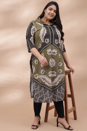 Green Black Geometric Play Collar Kurti