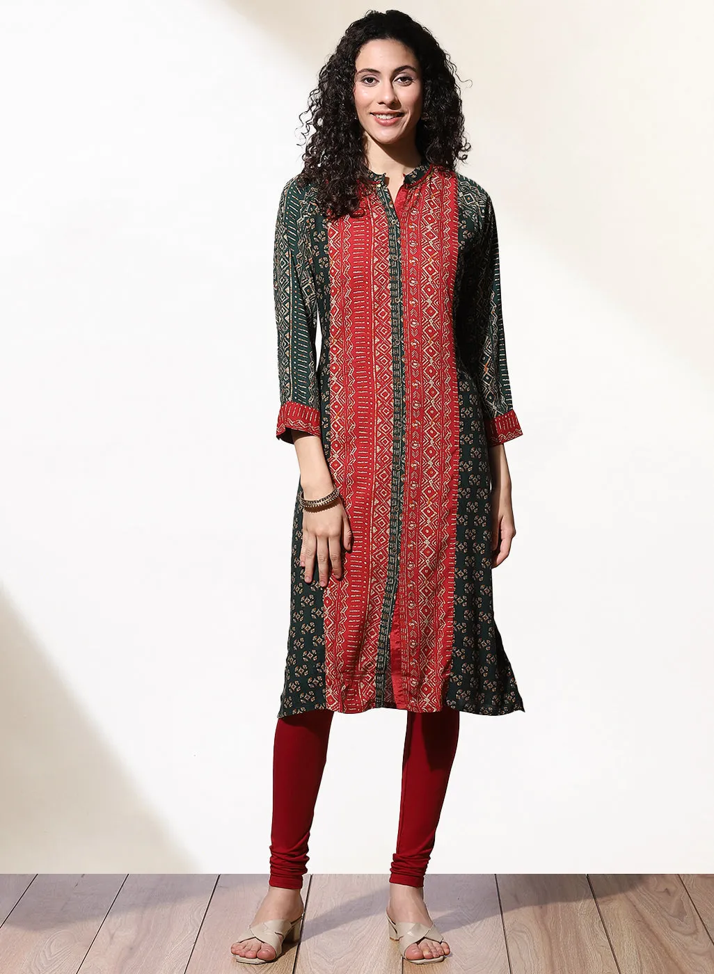 Green Foil-Printed Nargis Kurta