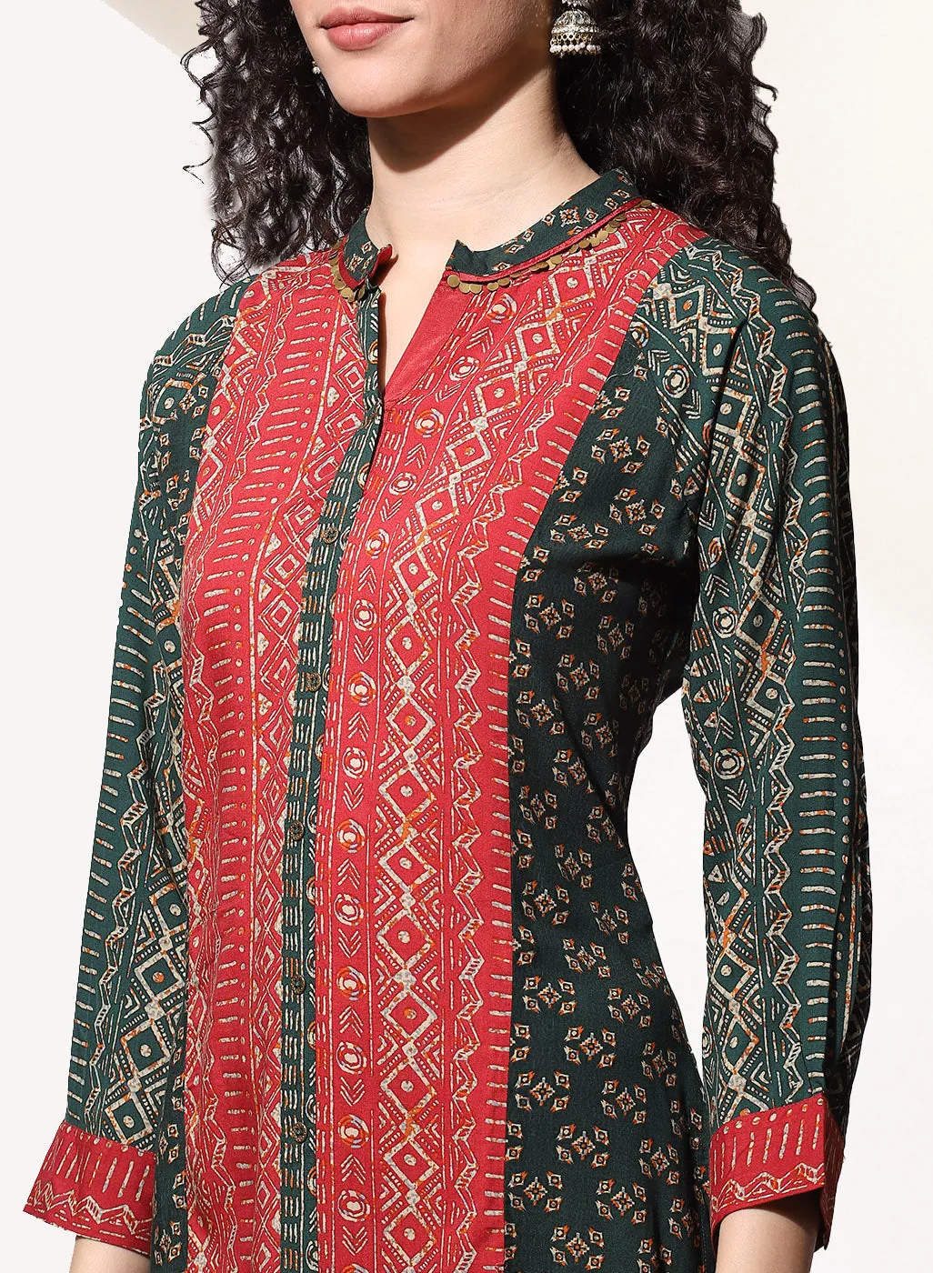 Green Foil-Printed Nargis Kurta