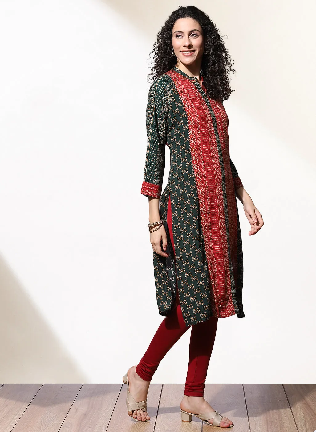 Green Foil-Printed Nargis Kurta