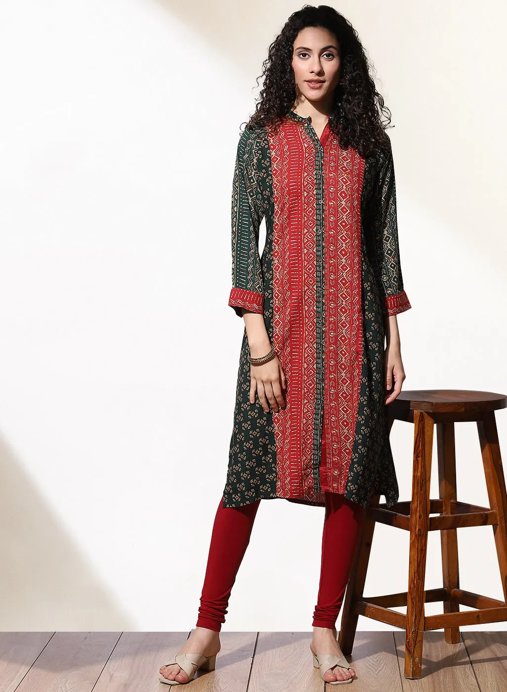 Green Foil-Printed Nargis Kurta