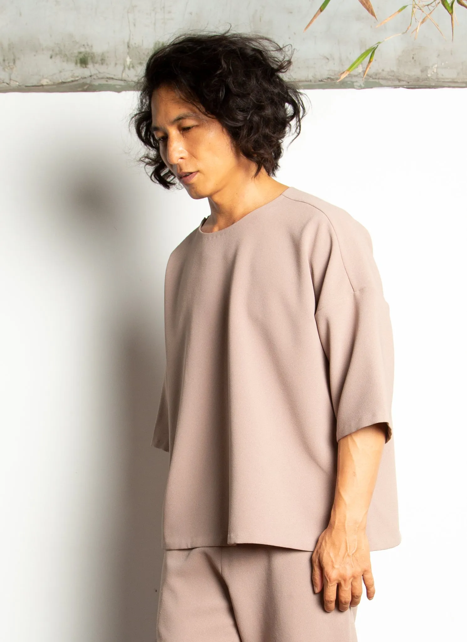 He Mid Sleeve Top (Unisex) - Dark Cream