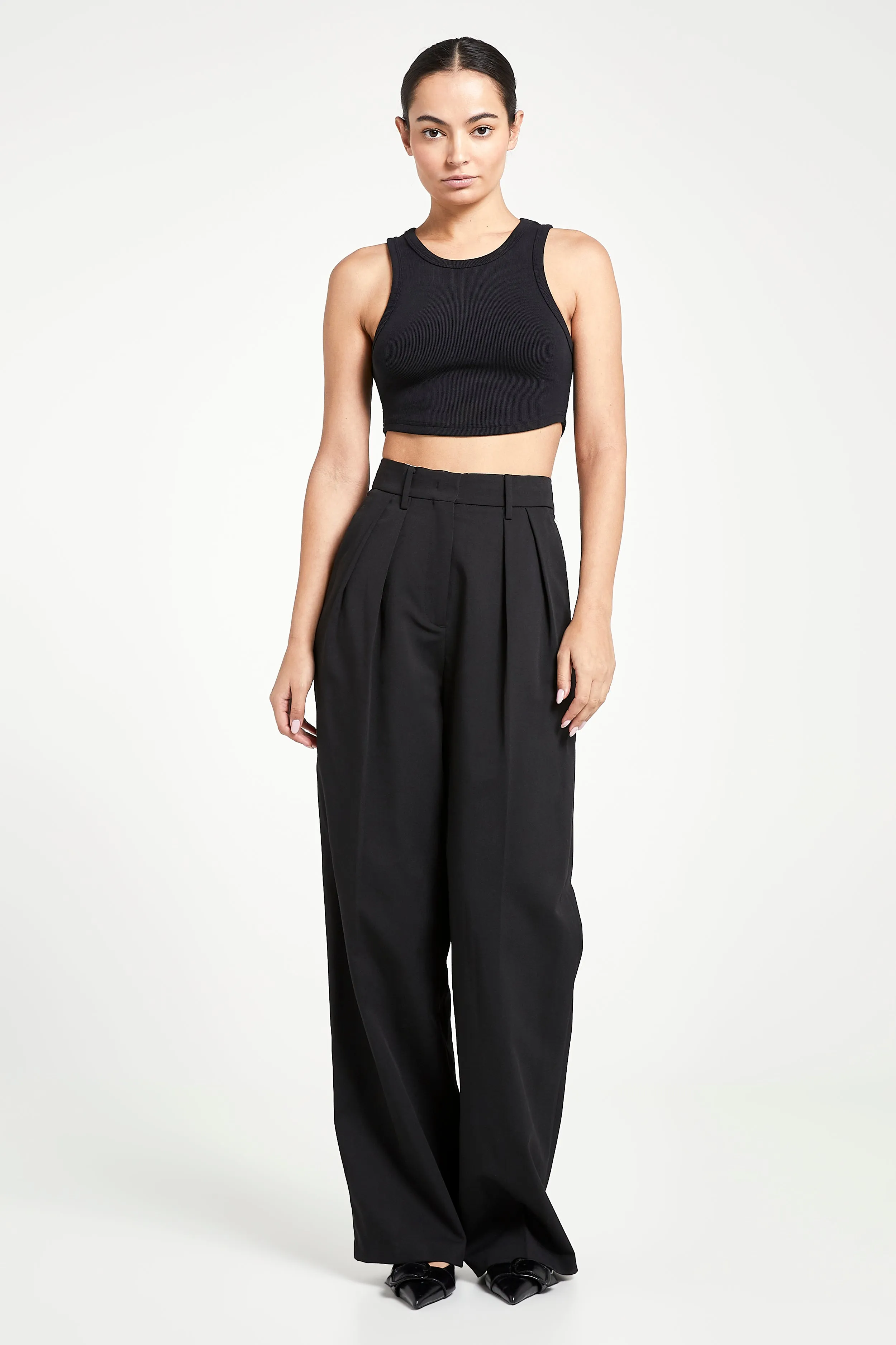 Heavy Ribbed Cropped Vest - Black