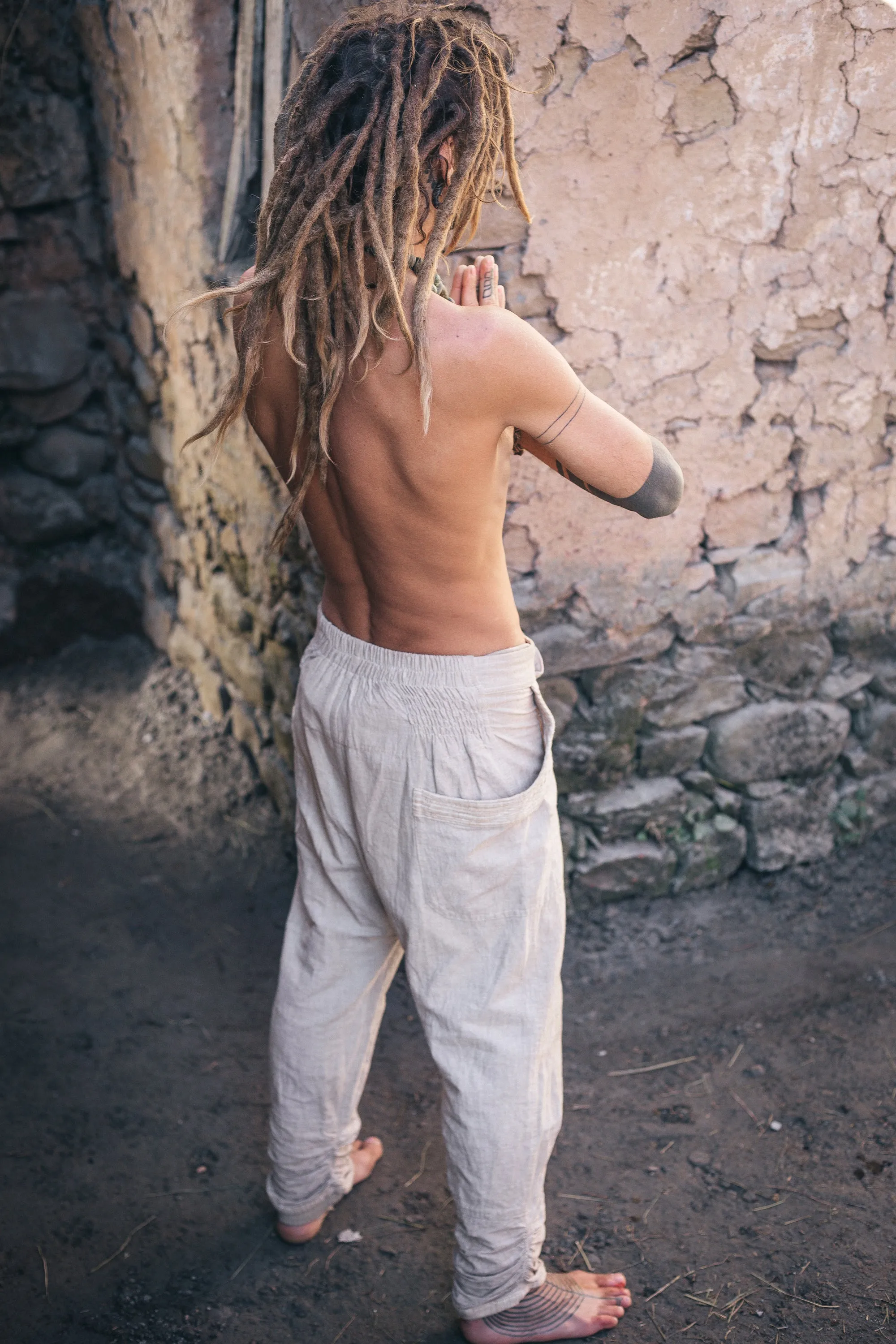 Hemp Pants with Tie ⋙⋙ Natural Color or Herbal Dye Brown