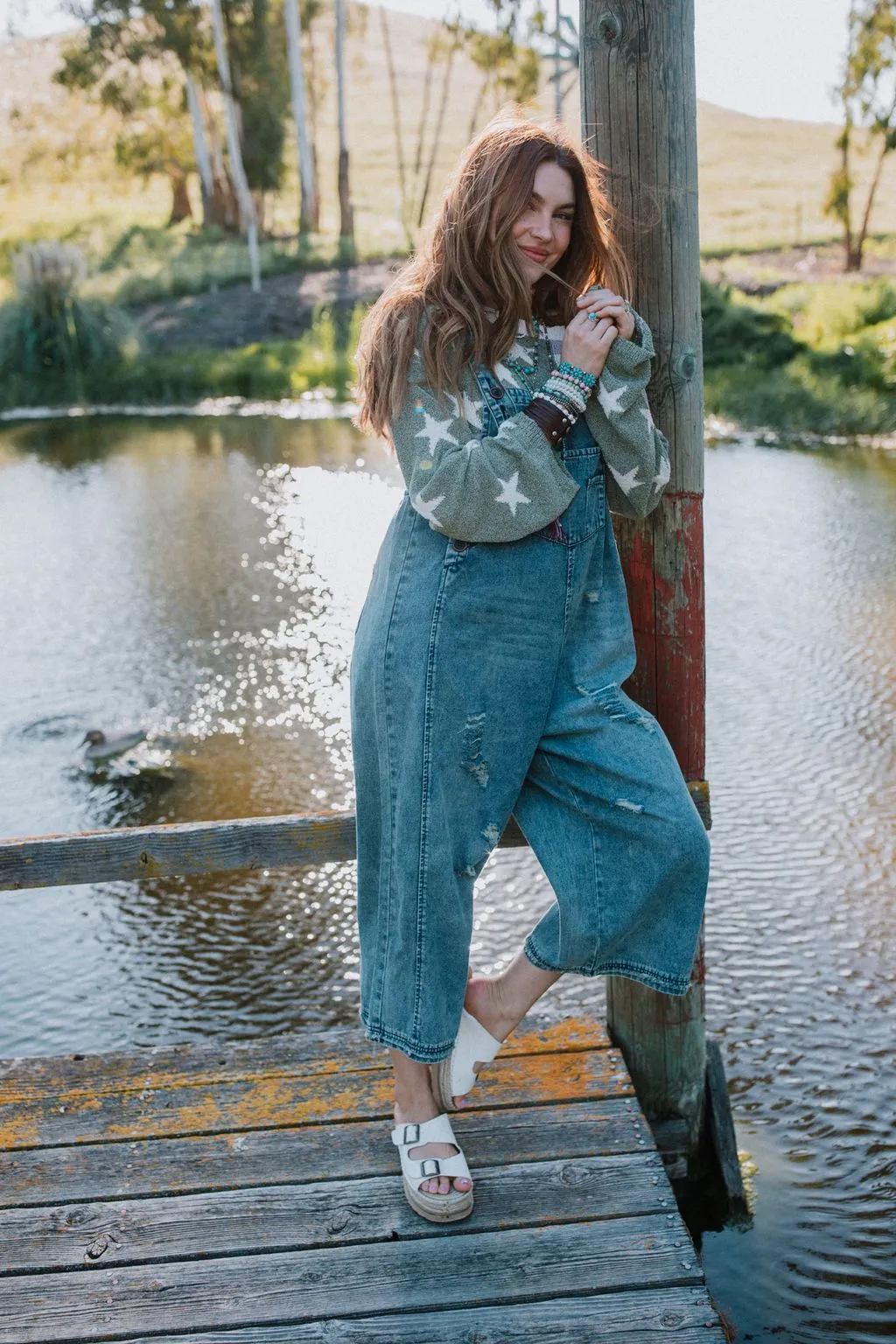 High Hopes Slouchy Denim Overalls - Blue