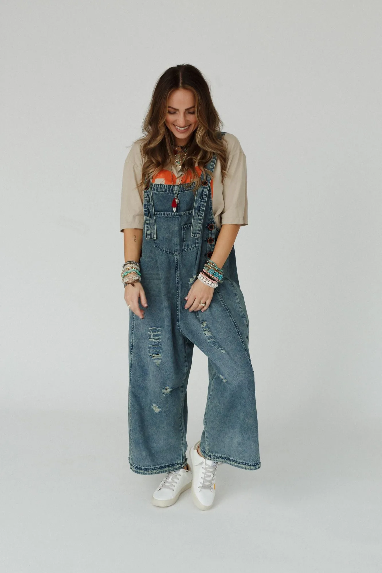 High Hopes Slouchy Denim Overalls - Blue