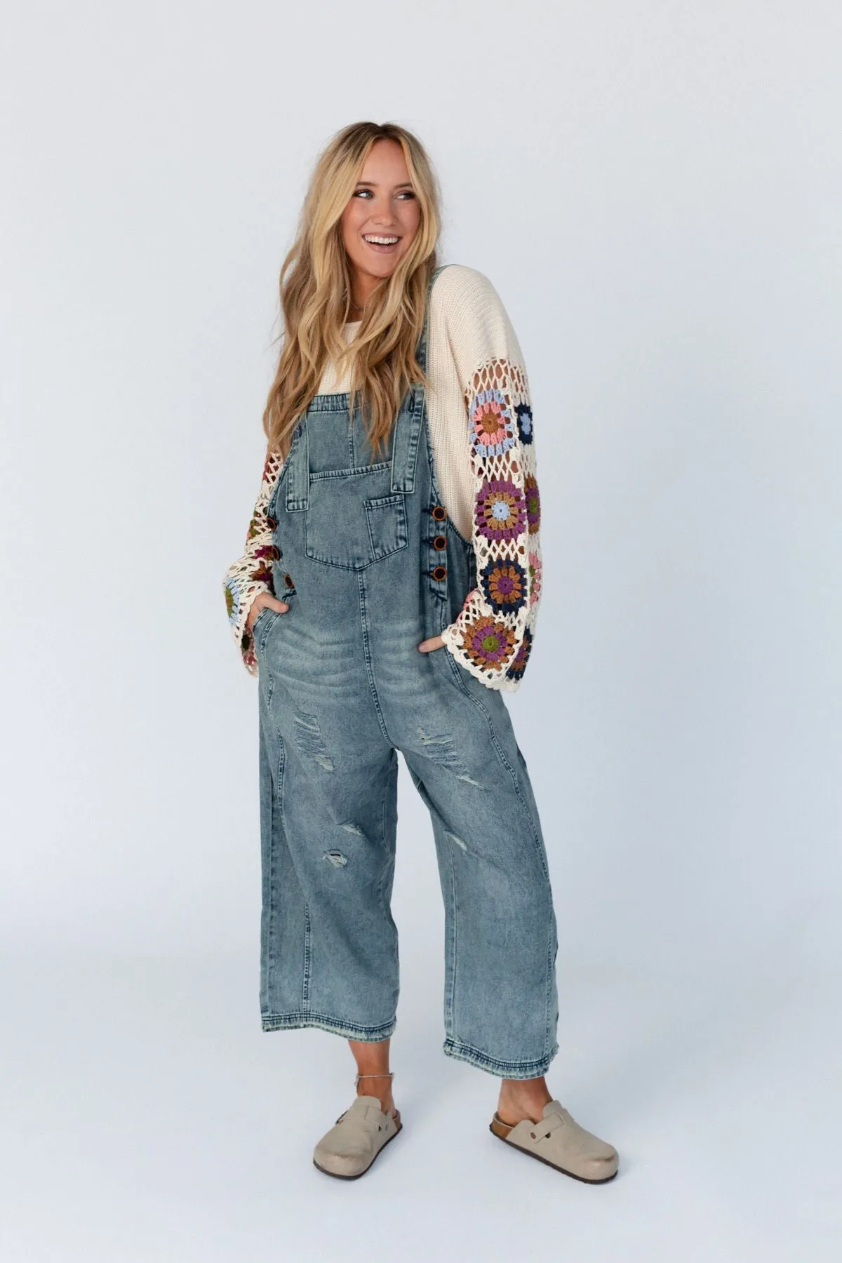 High Hopes Slouchy Pocket Denim Overalls - Blue Pockets