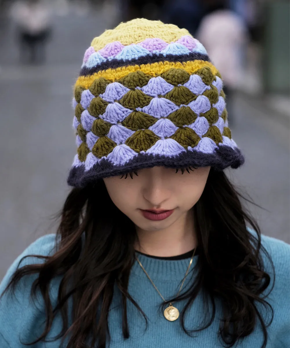 HOMEGAME - KNIT HAT MULTI PATTERN PURPLE【HG231404】