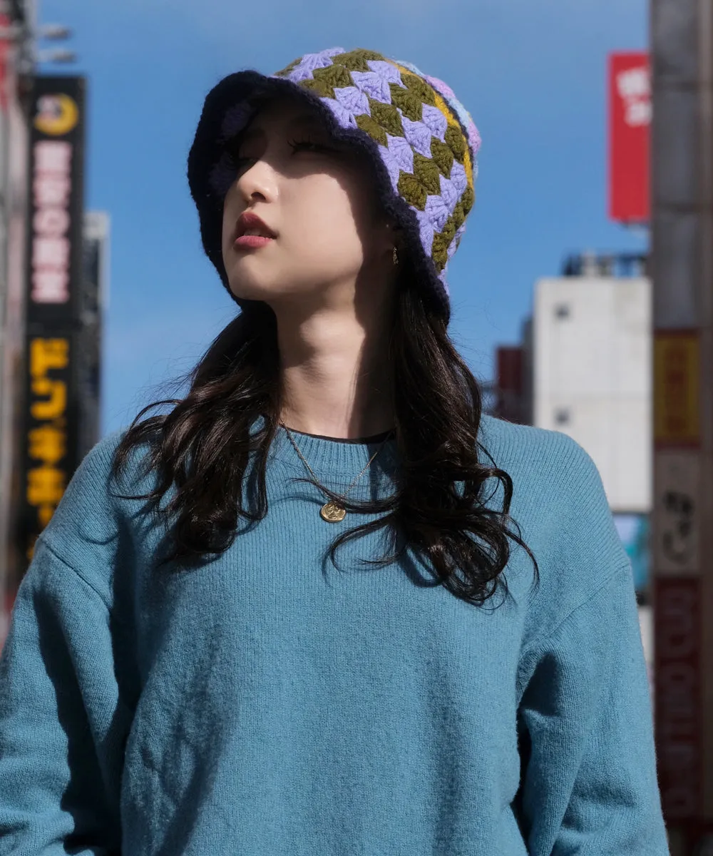 HOMEGAME - KNIT HAT MULTI PATTERN PURPLE【HG231404】