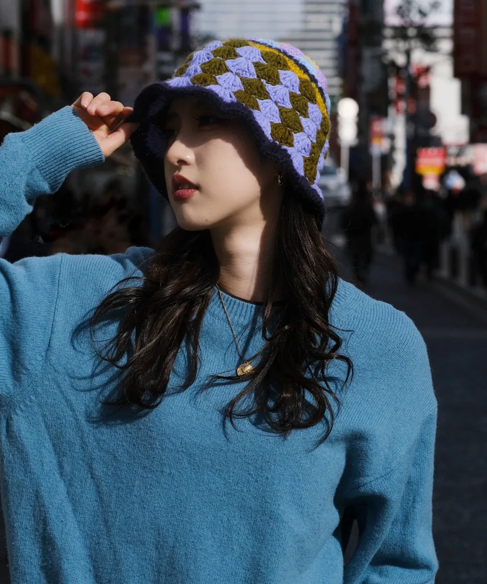 HOMEGAME - KNIT HAT MULTI PATTERN PURPLE【HG231404】