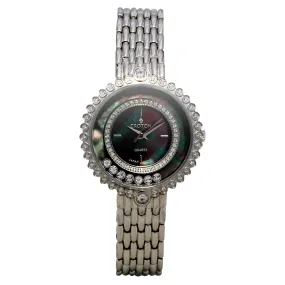 Ilaria Ladies Stainless Silvertone Floating Crystal Watch with Black Mother of Pearl Dial