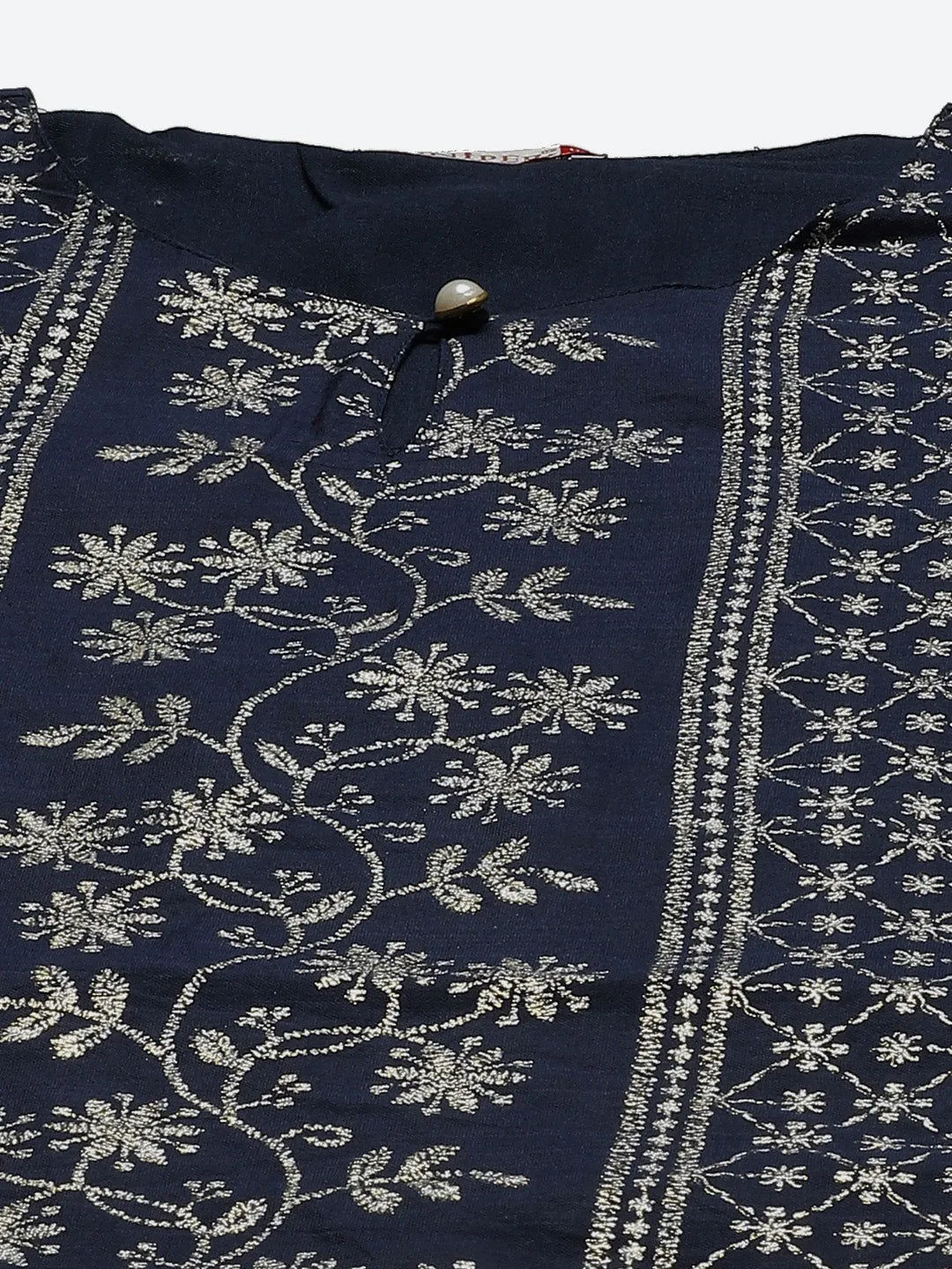 Indigo Floral Printed Chanderi A-line Kurta