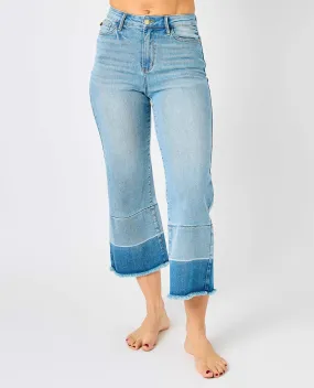 Judy Blue High Waist Release Hem Crop Wide Jeans