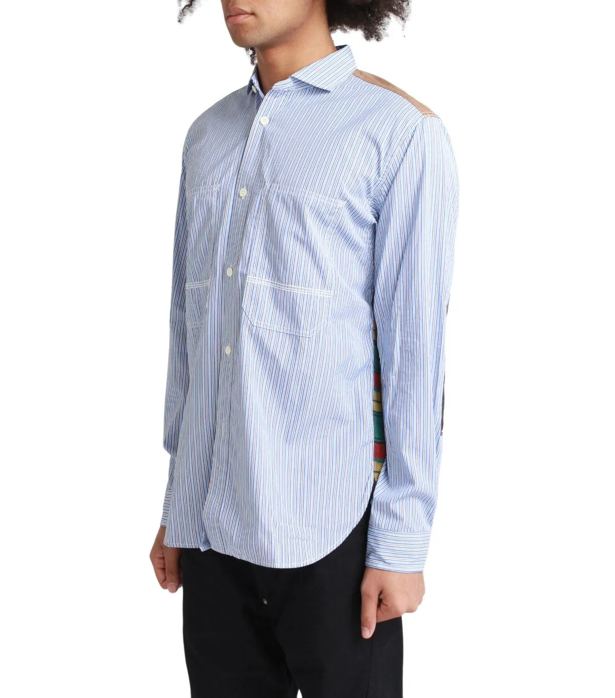 Junya Watanabe MAN Broad Stripe Button Up White Blue