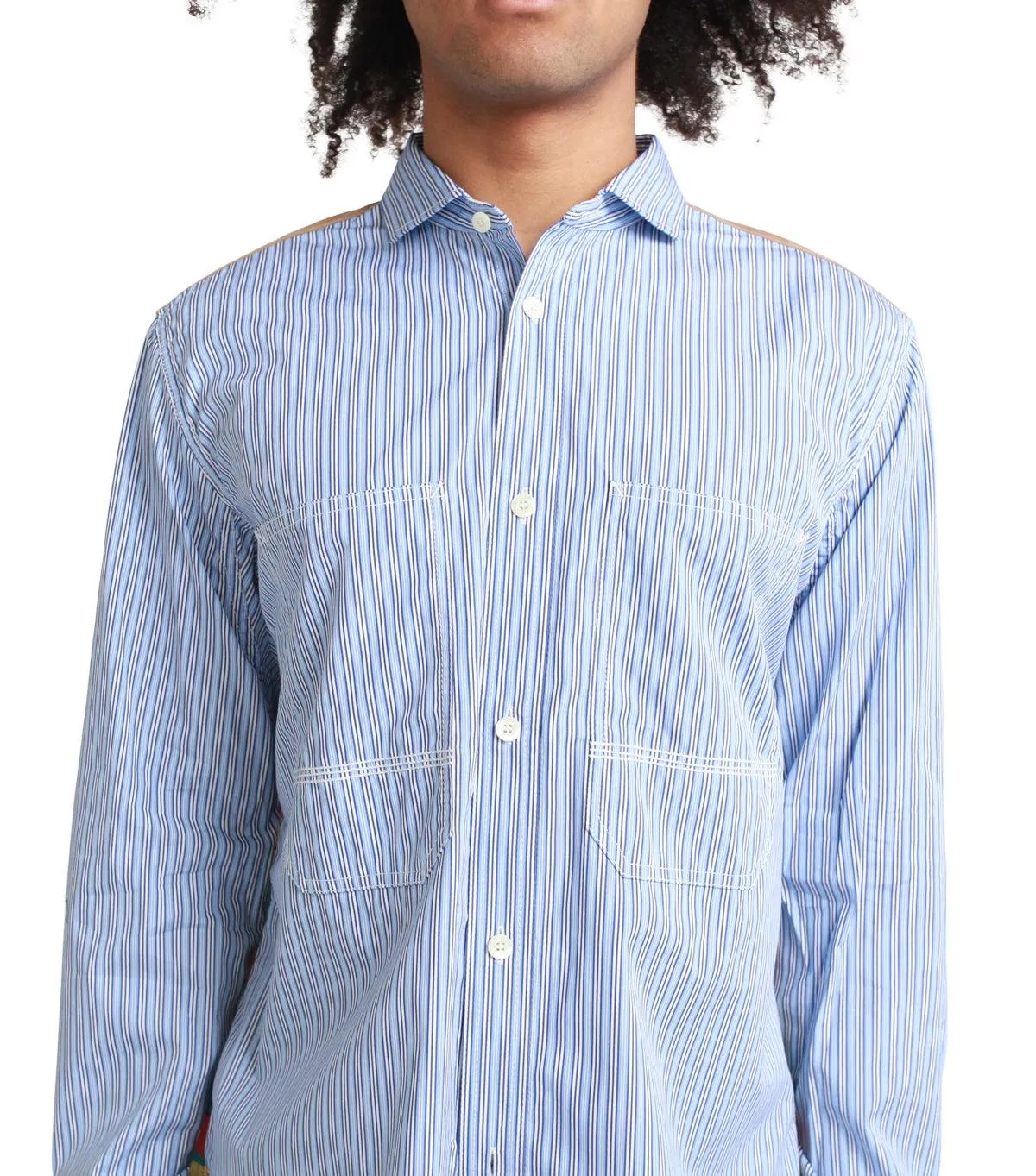 Junya Watanabe MAN Broad Stripe Button Up White Blue