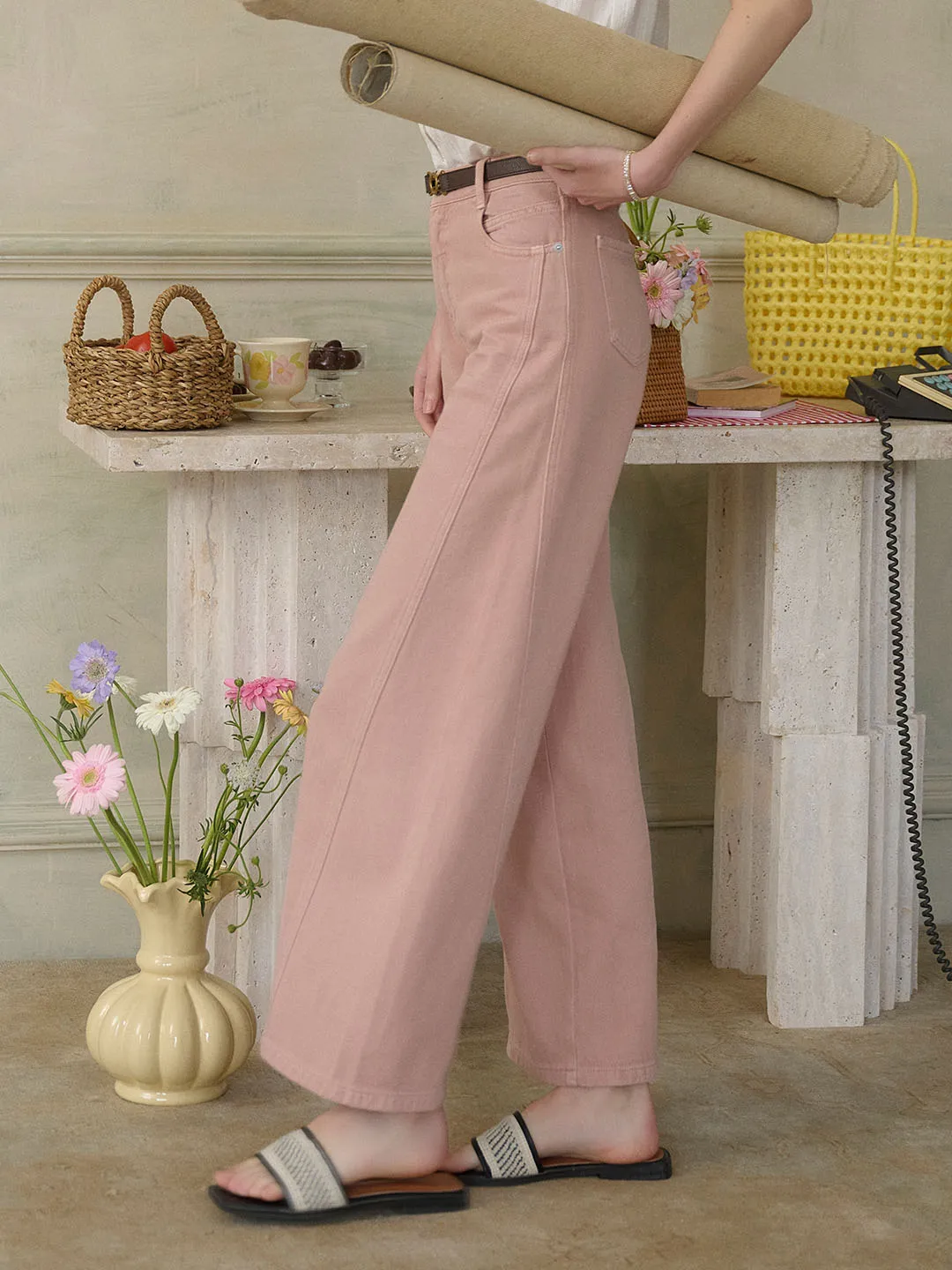 Katalina Vintage Low Rise Straight Leg Wide Leg Cotton Jeans