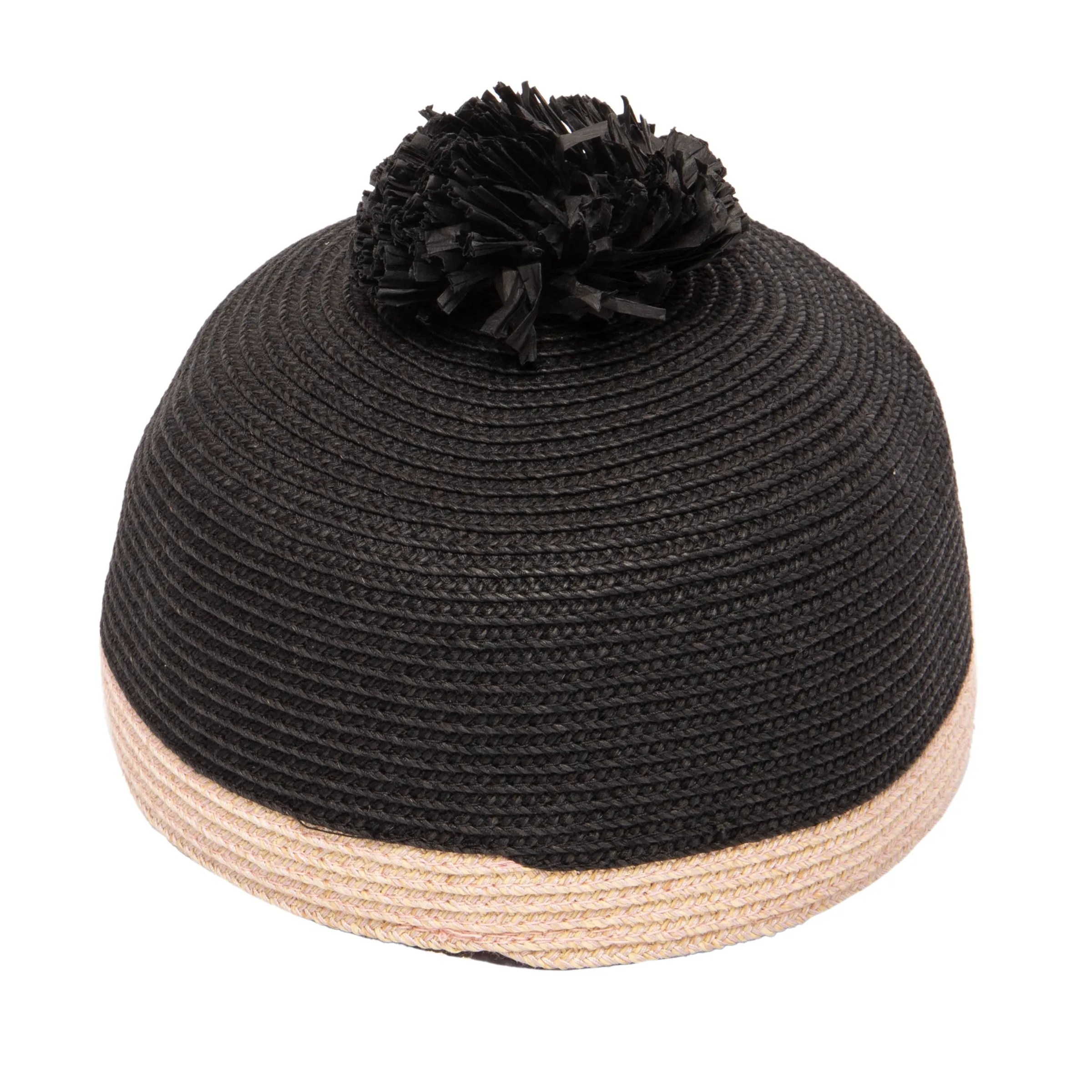 Kid Paper Braid Cap Beret w/ Straw Pom Pom