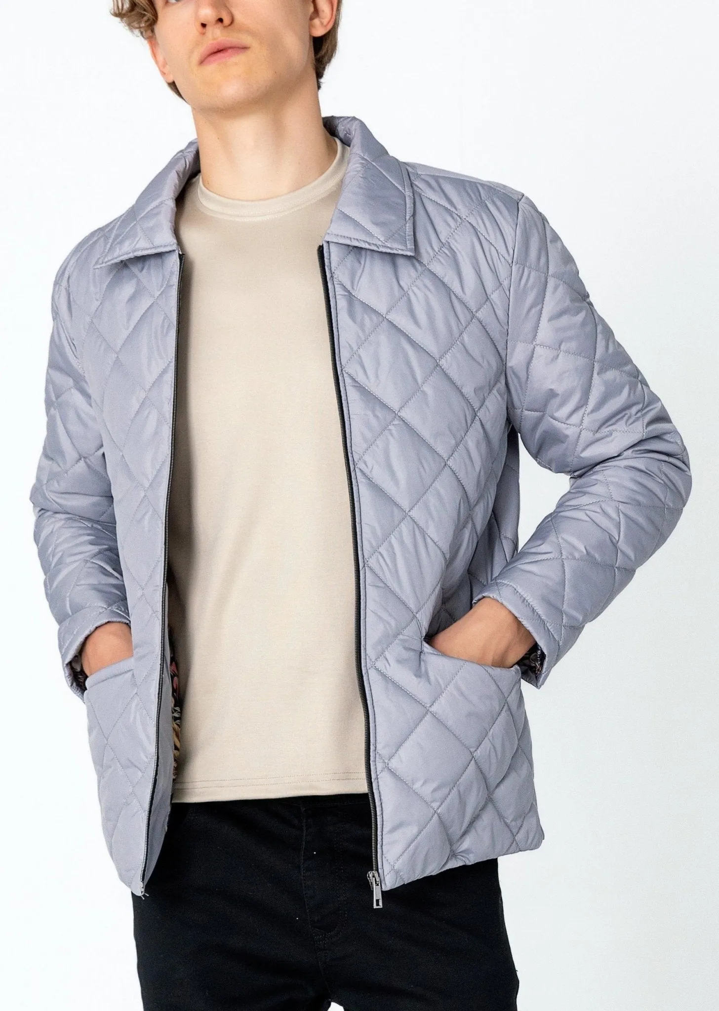 Light Padded Zipper Closure Jacket - Grey