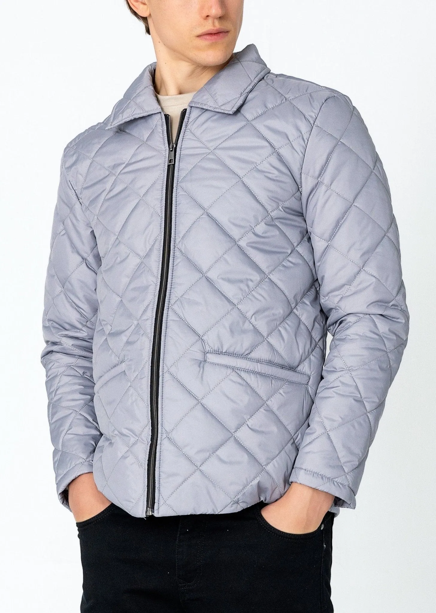 Light Padded Zipper Closure Jacket - Grey