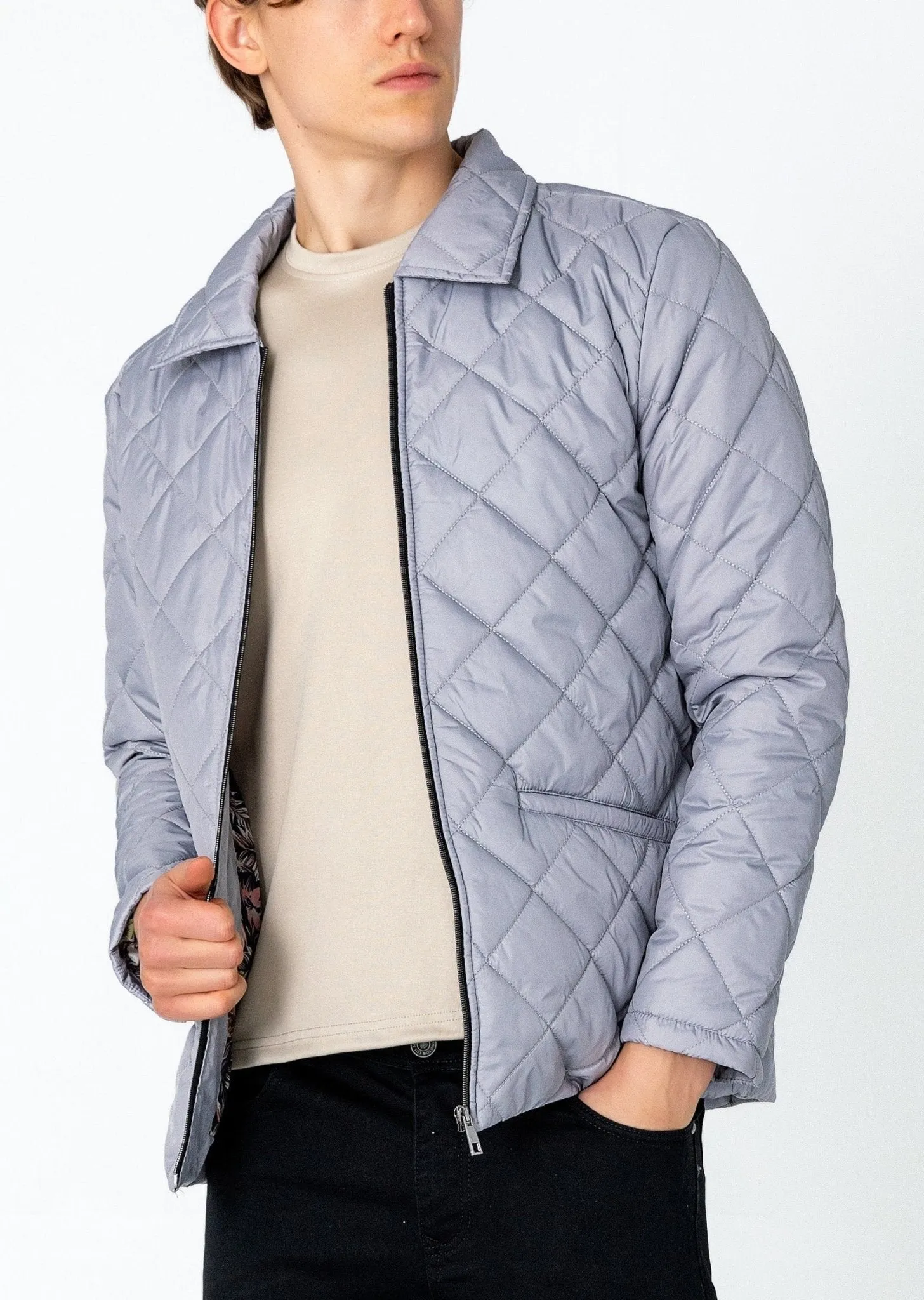 Light Padded Zipper Closure Jacket - Grey