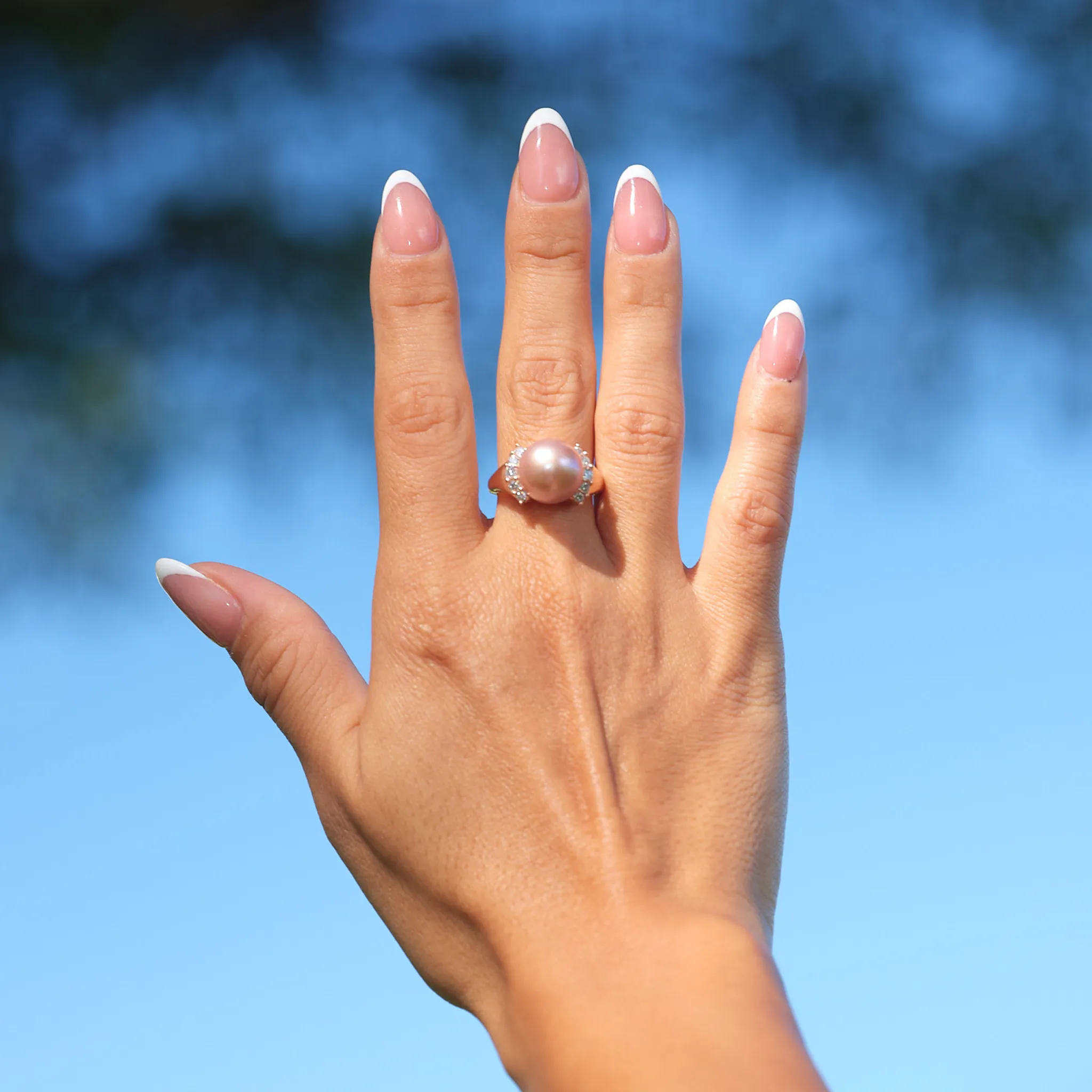 Lilac Freshwater Pearl Ring in Rose Gold with Diamonds - 12-13mm