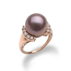 Lilac Freshwater Pearl Ring in Rose Gold with Diamonds - 12-13mm