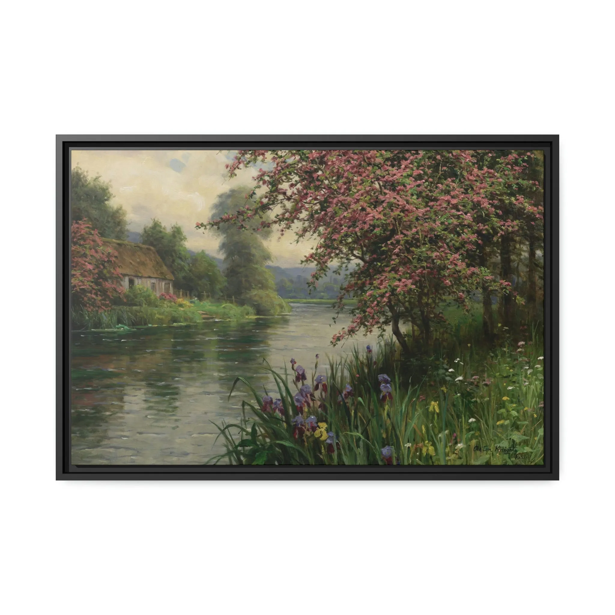 Louis Aston Knight: "Summer Along the River" - Framed Canvas Reproduction