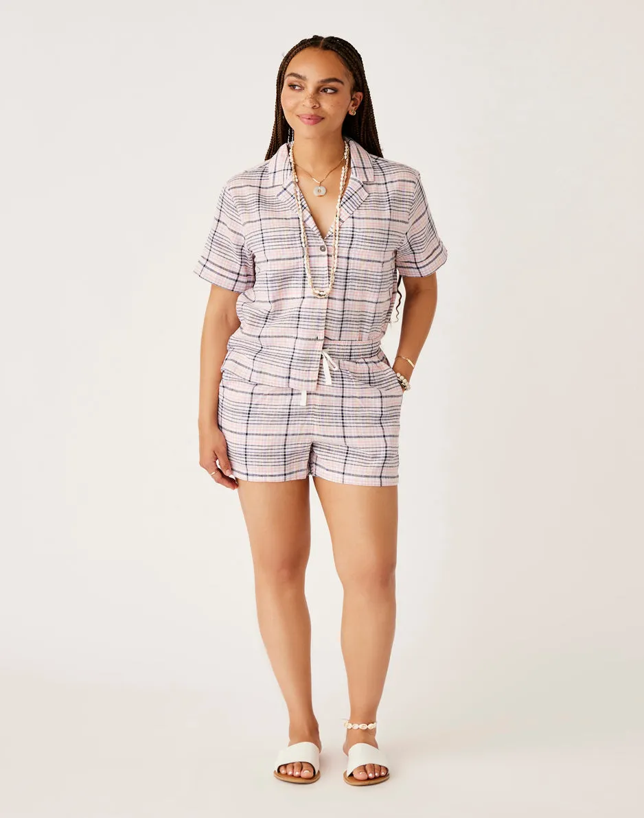 Luca Linen Shirt: Navy Plaid