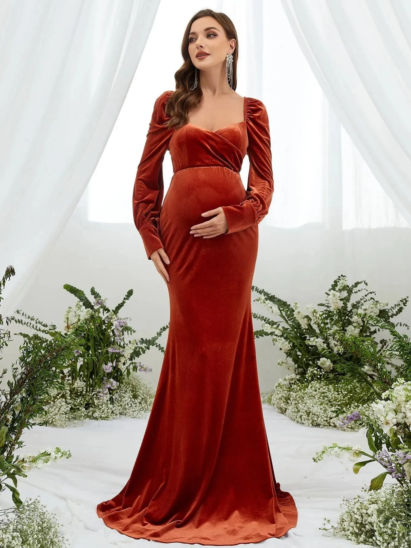 Maternity Backless Mermaid Hem Velvet Dress