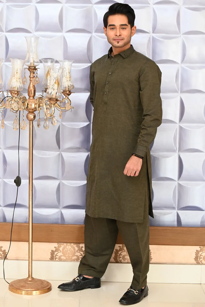 Men Blended Kameez Shalwar Green