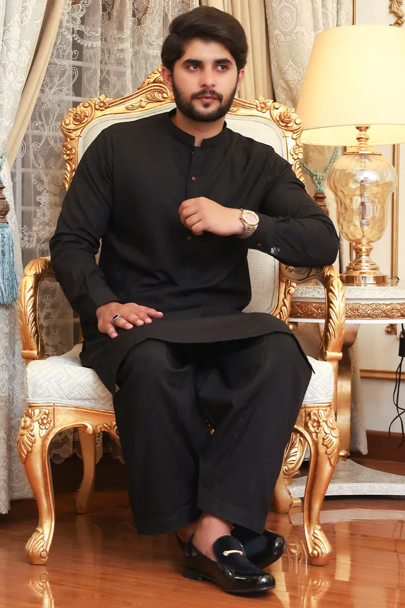 Men Wash n Wear Kameez Shalwar Black