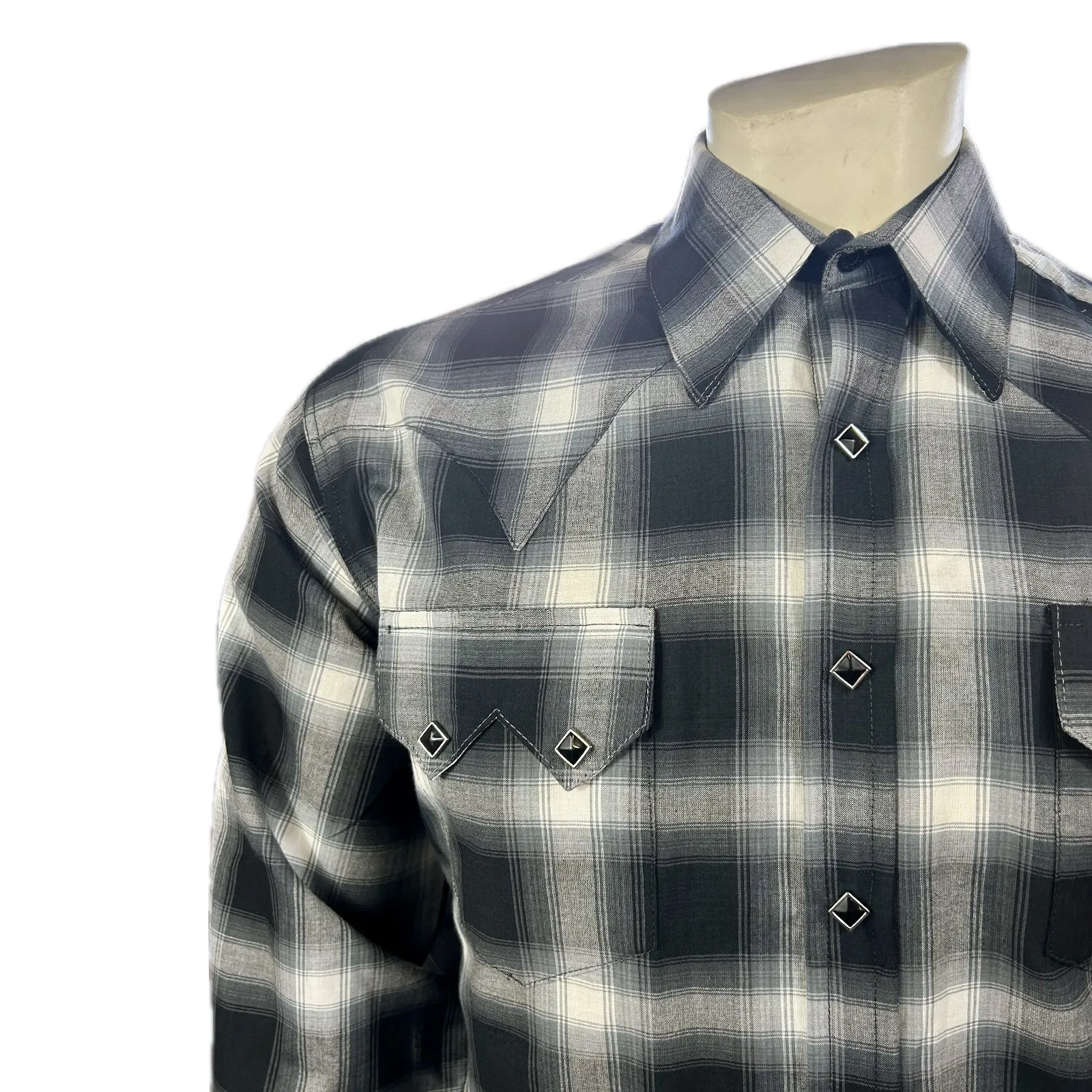 Men's Black & Blue Shadow Plaid Western Shirt