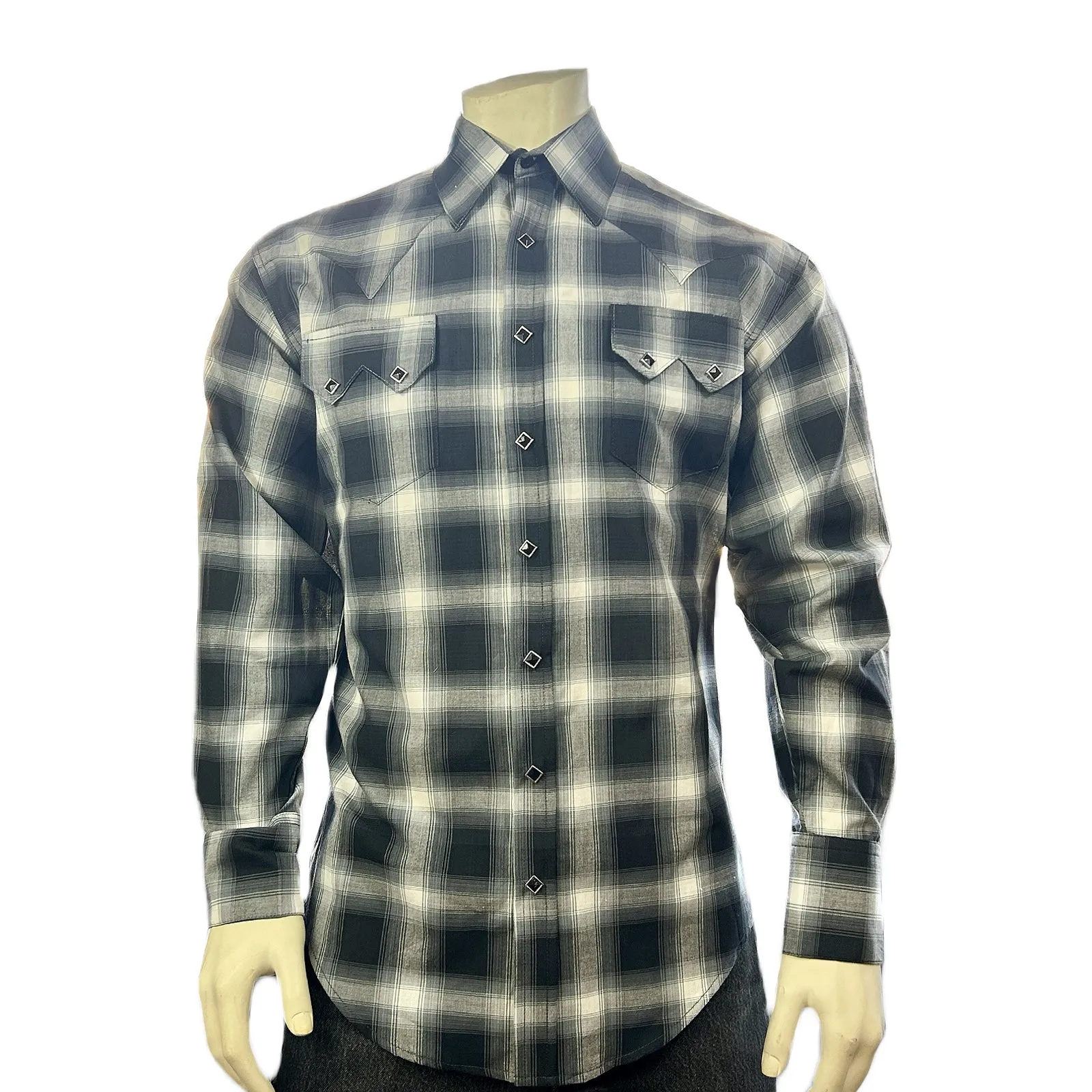 Men's Black & Blue Shadow Plaid Western Shirt