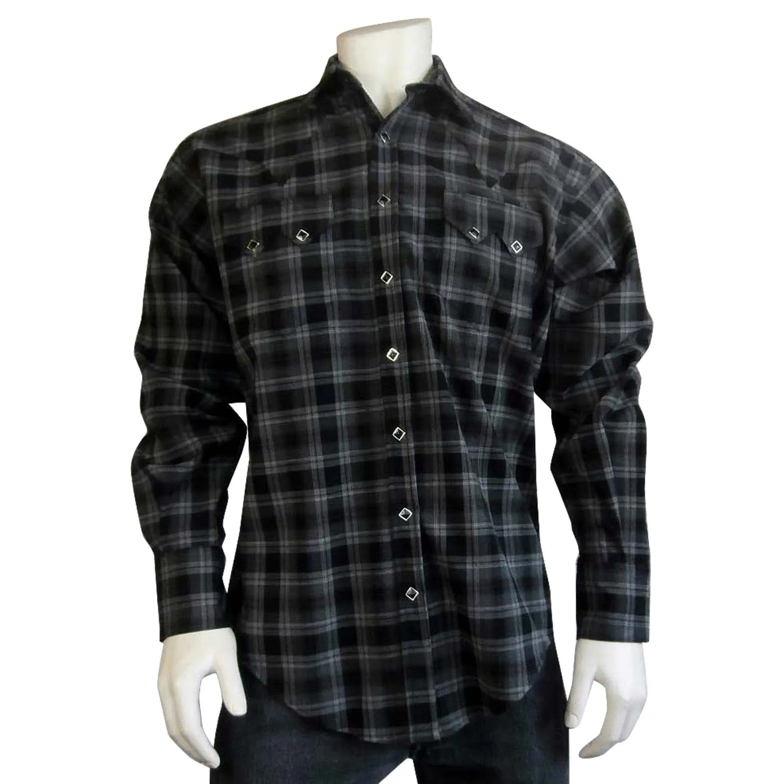 Men’s Black & Grey Brushed Plaid Western Shirt