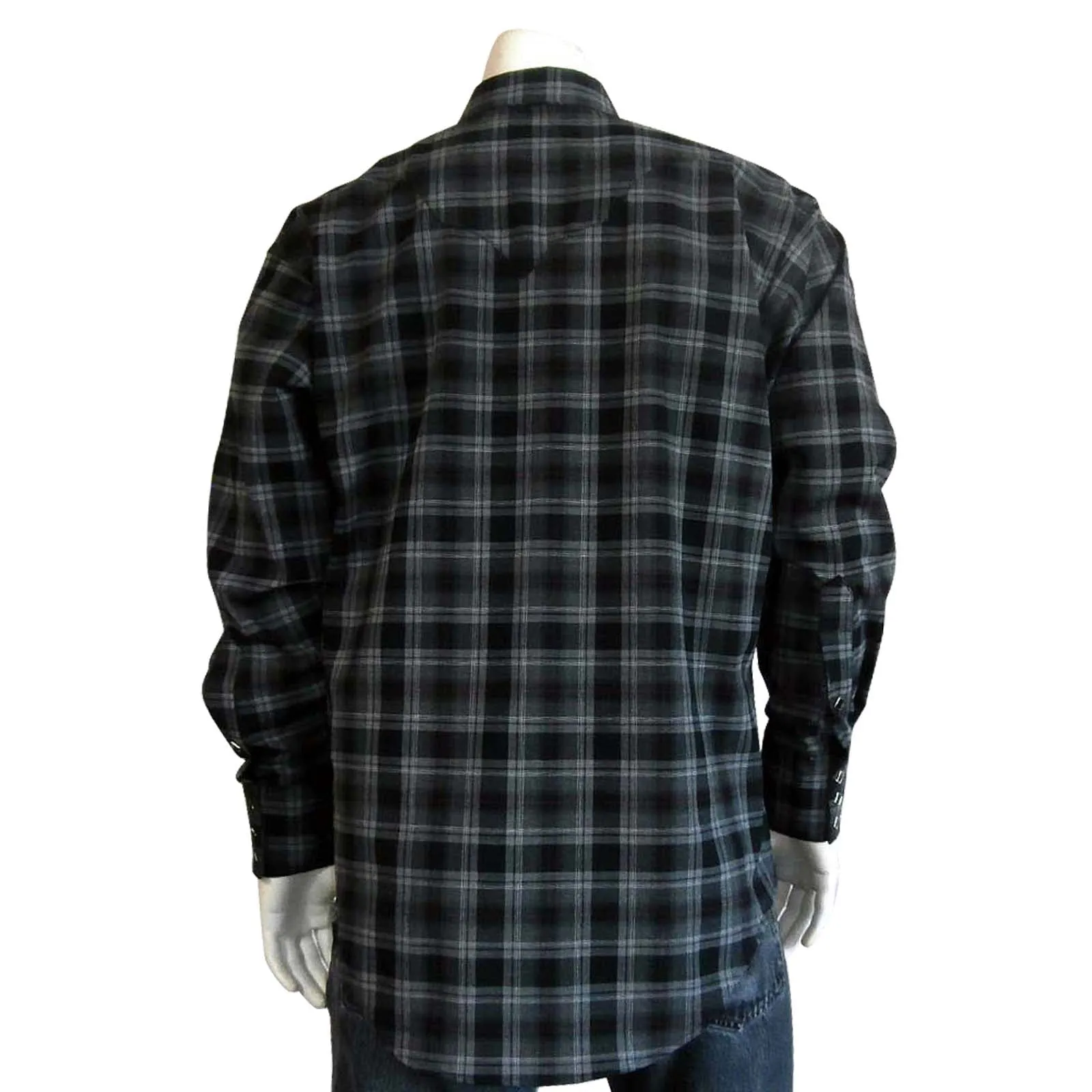 Men’s Black & Grey Brushed Plaid Western Shirt