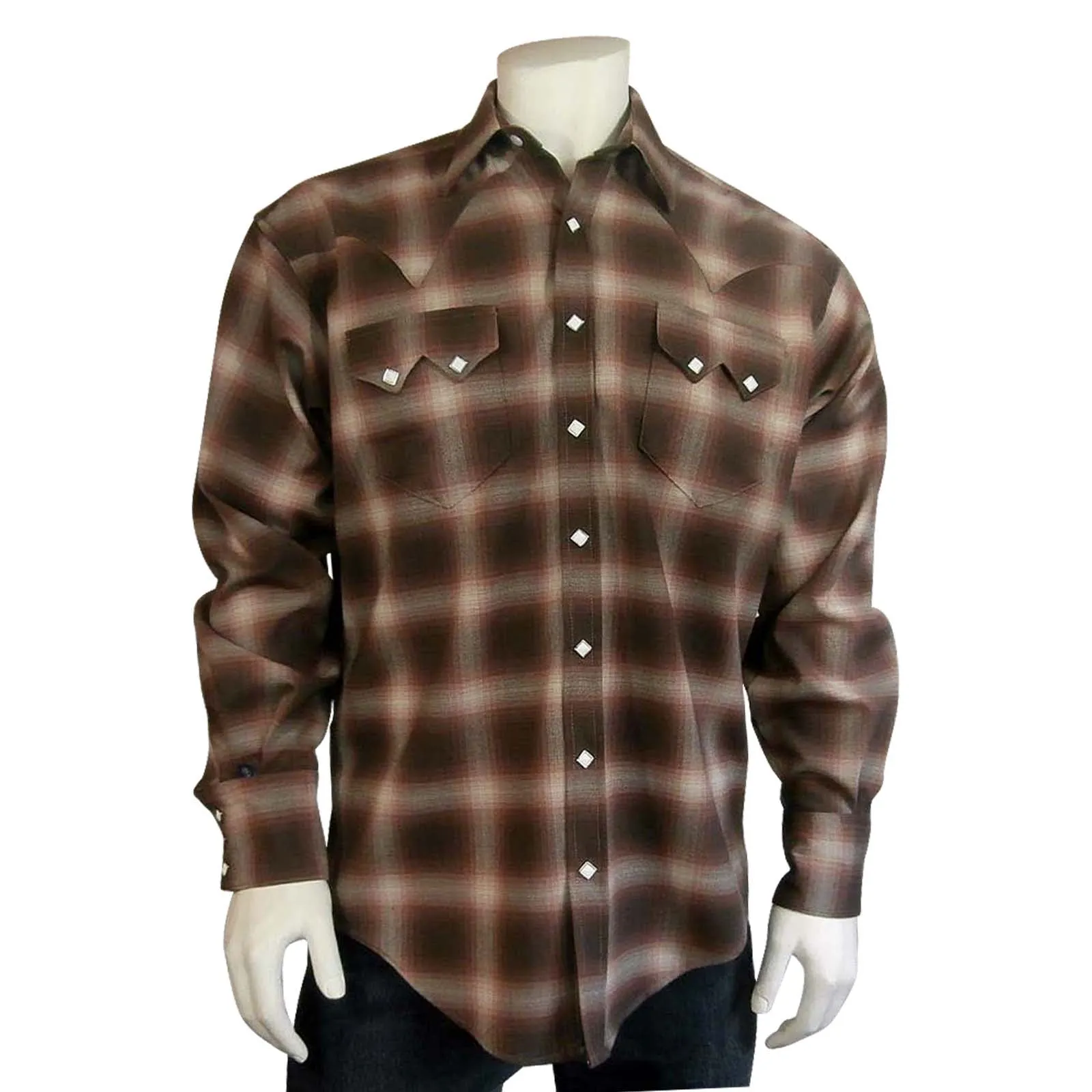 Men's Brown & Tan Shadow Plaid Western Shirt