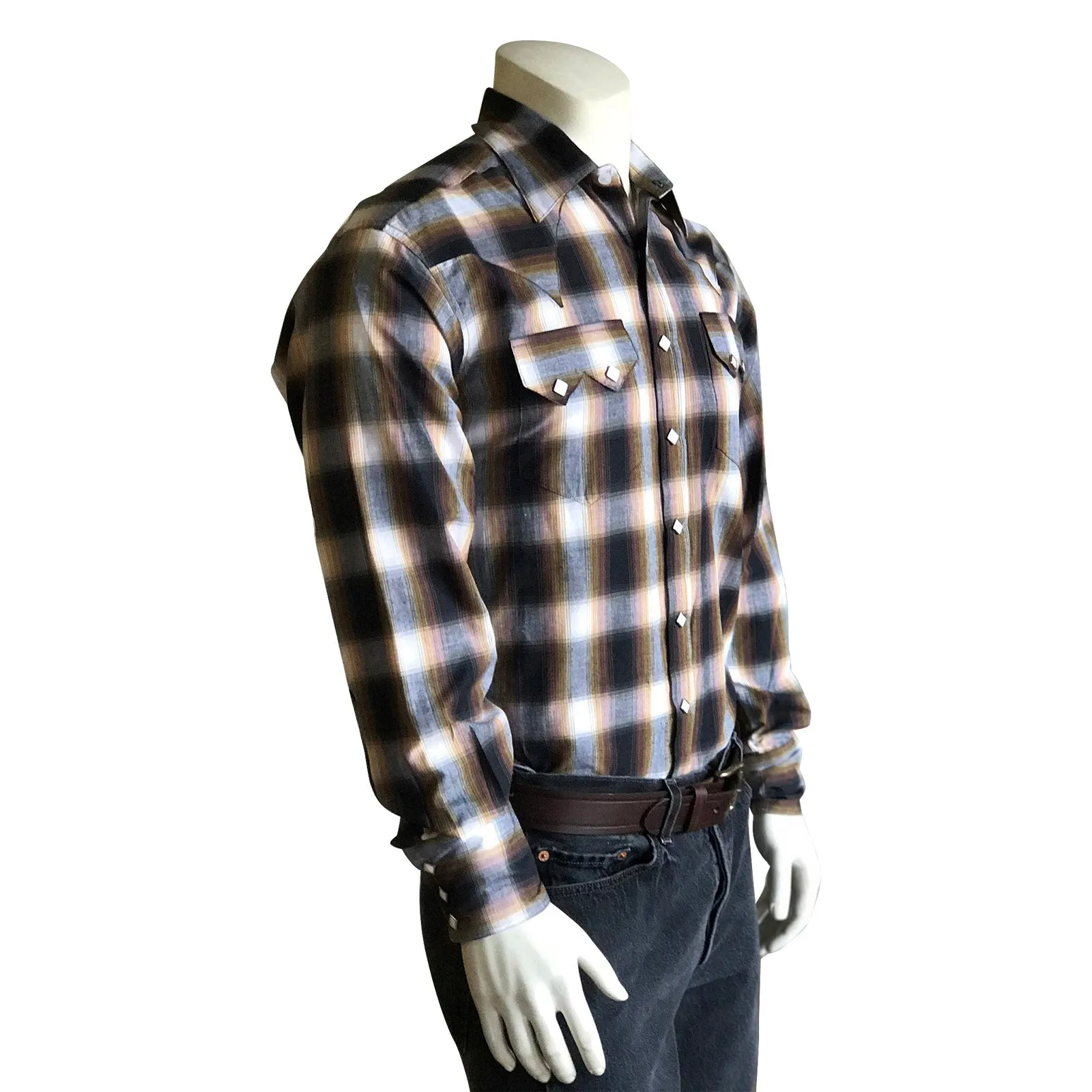 Men's Brown & White Shadow Plaid Western Shirt