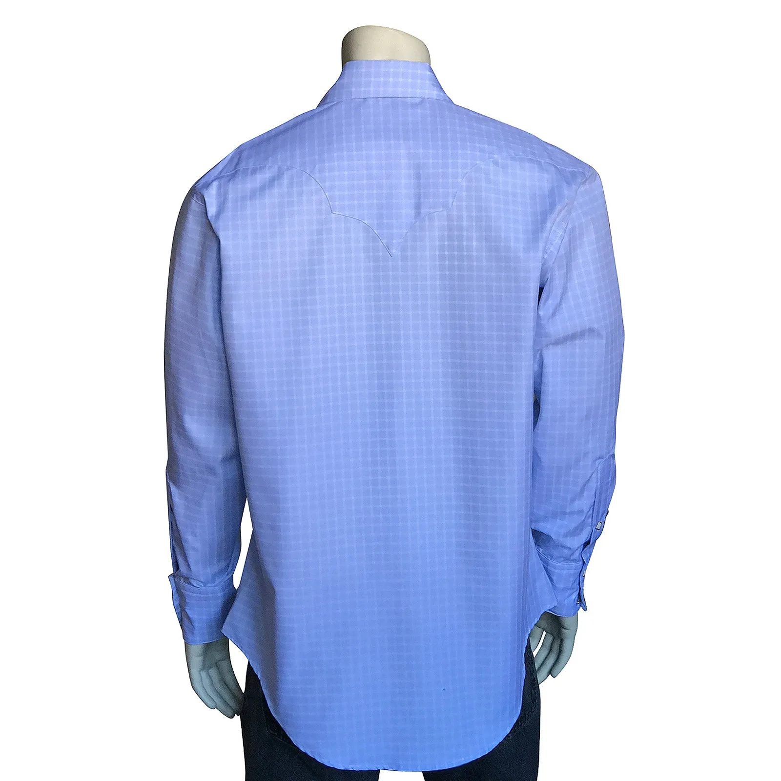 Men’s Extra-Fine Cotton Blue Windowpane Check Western Shirt