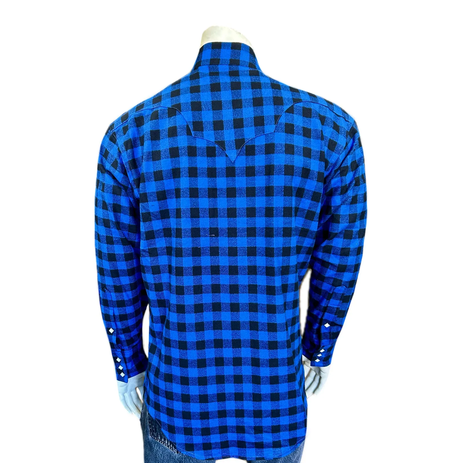 Men's Plush Flannel Blue & Black Buffalo Check Western Shirt