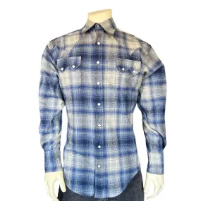 Men's Plush Flannel Blue & Grey Plaid Western Shirt