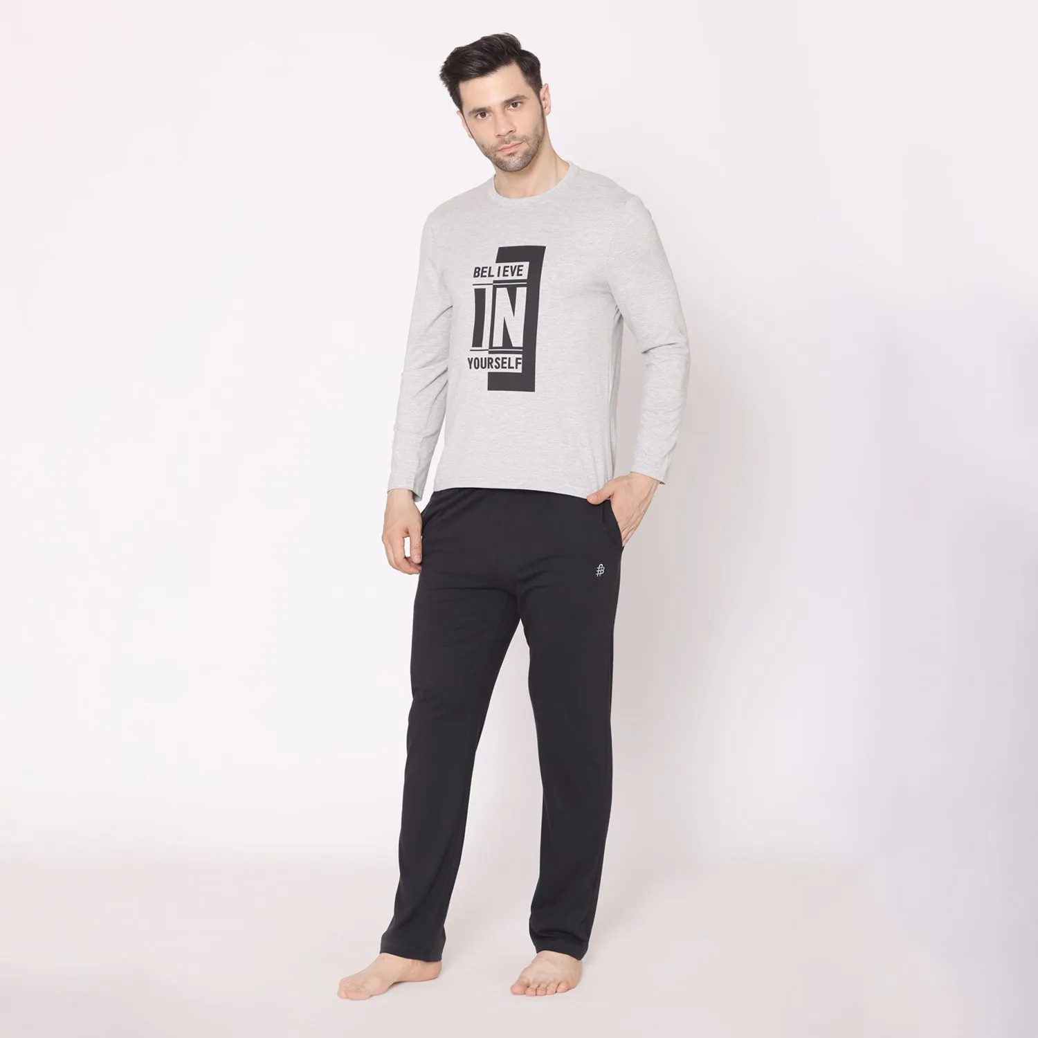 Men's Regular Fit Casual Lounge Wear / Nightwear Set - Light Grey