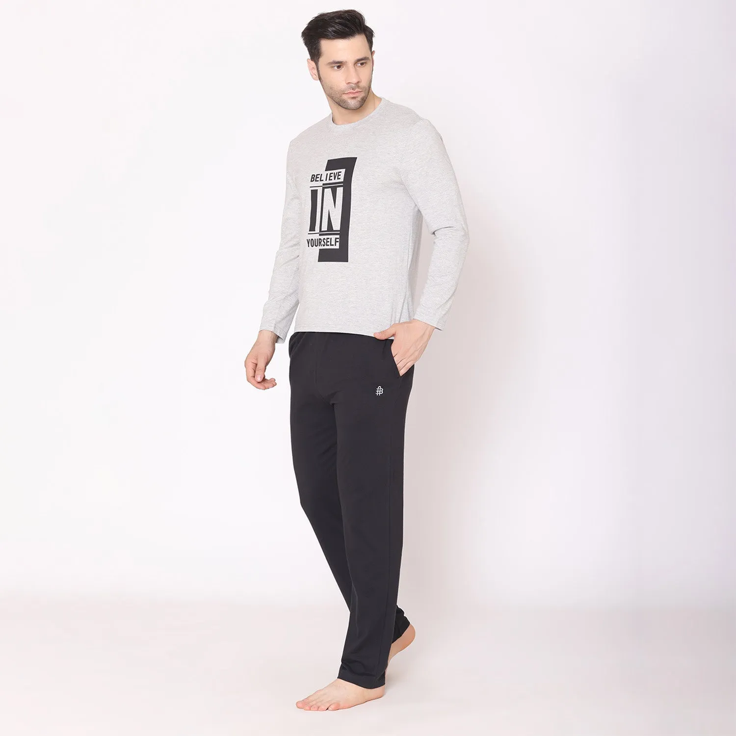 Men's Regular Fit Casual Lounge Wear / Nightwear Set - Light Grey