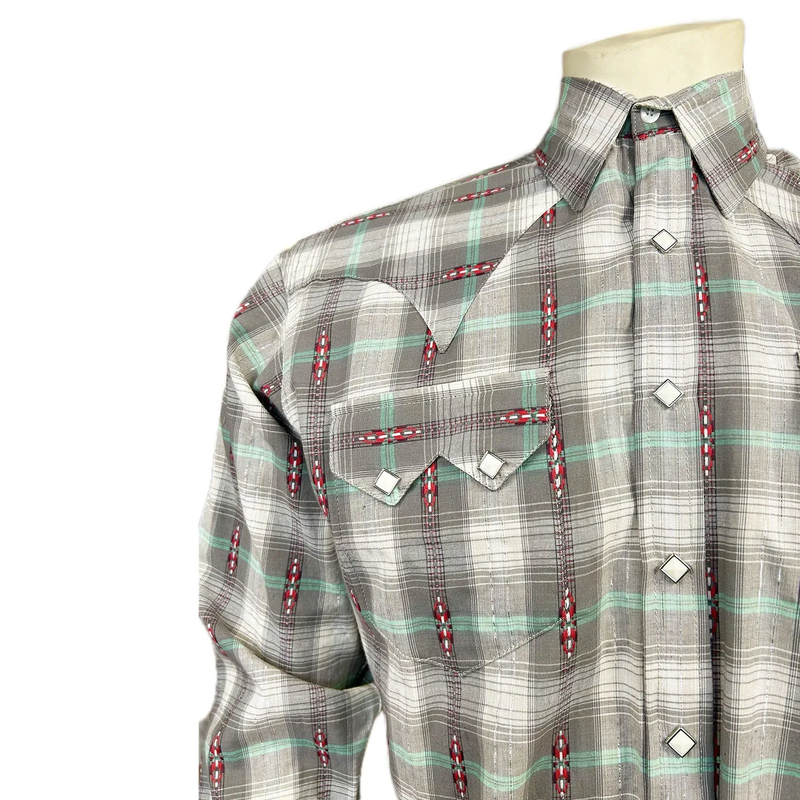 Men's Shadow Plaid Dobby Lurex Western Shirt in Grey