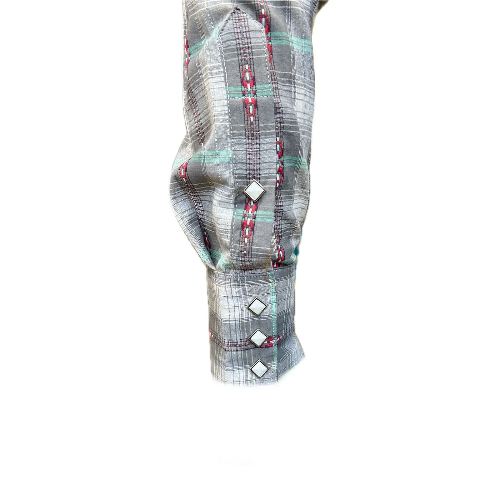 Men's Shadow Plaid Dobby Lurex Western Shirt in Grey