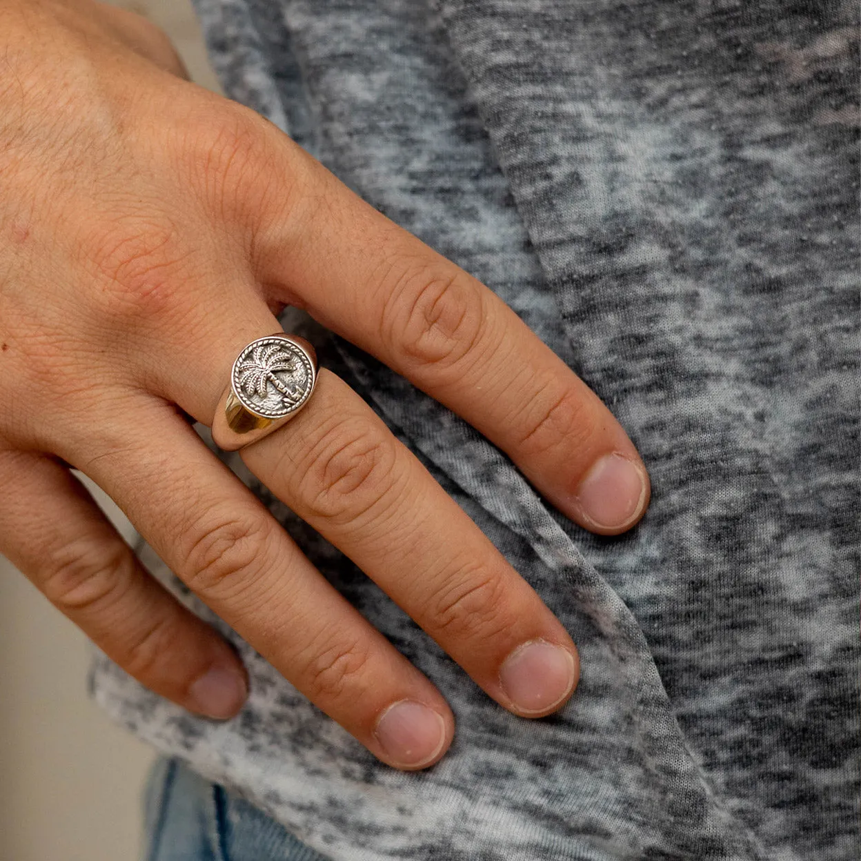 Men's Silver Palm Tree Signet Ring