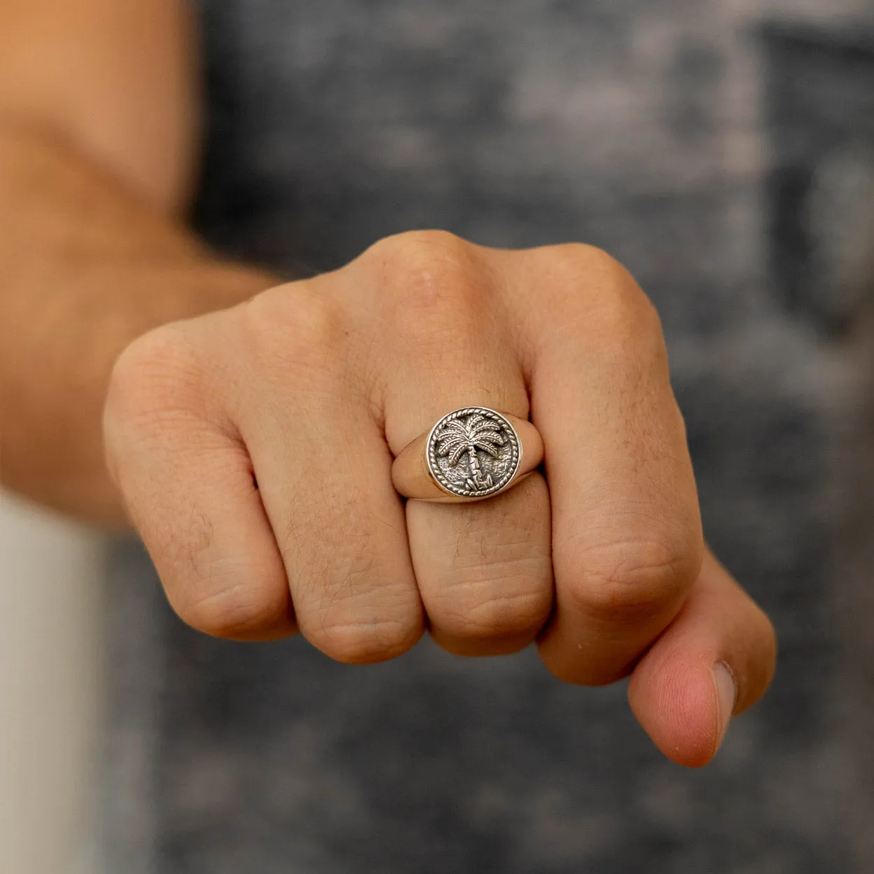 Men's Silver Palm Tree Signet Ring