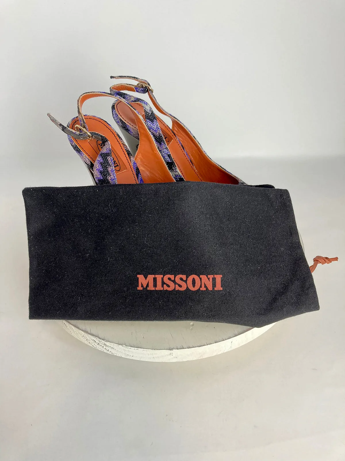 Missoni Size 8.5 (38.5) Purple & Black Chevron Heels NWOB