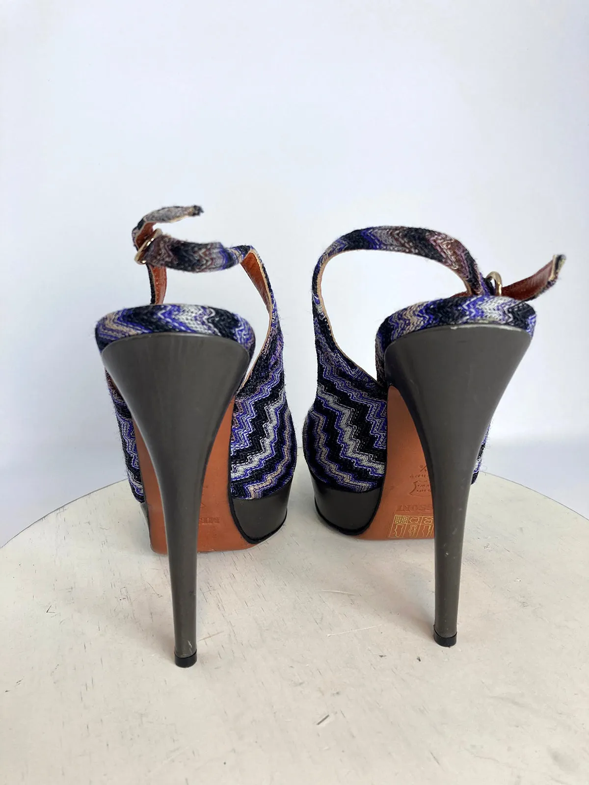 Missoni Size 8.5 (38.5) Purple & Black Chevron Heels NWOB